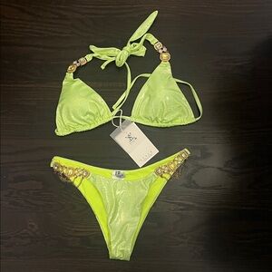 Lime Green Bikini with Jewel Accents